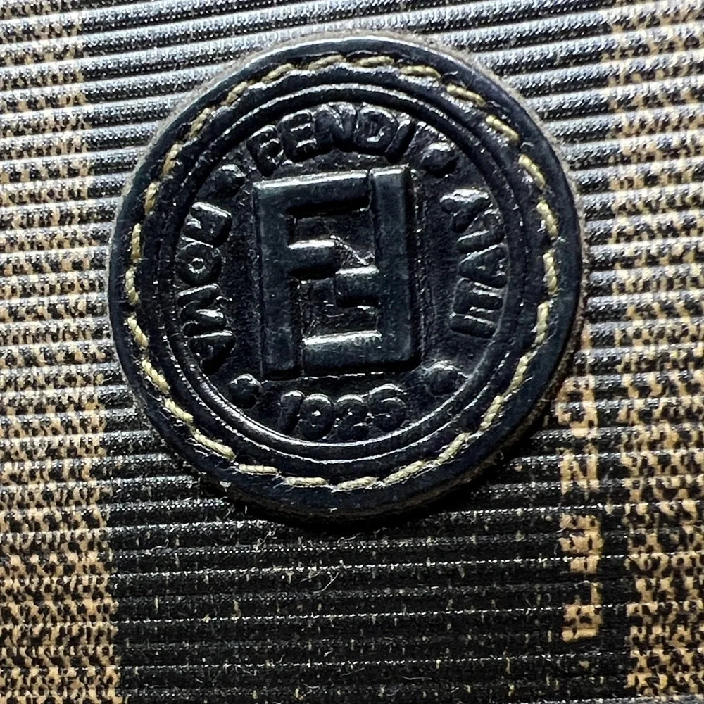 FENDI Black and Brown Striped Continental Wallet with Gold Tone Chain